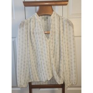 Veronica M Cream Faux Wrap Bell Sleeve Blouse Top Women's Size Small